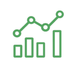 Ícone de gráfico de linhas e barras, verde, para representação