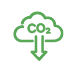 Nuvem verde com uma seta para Baixo, no centro, escrito CO2